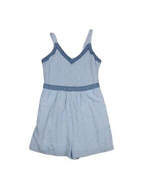 Japna Striped Blue & White Romper With Embroidered Trim - Womens Medium